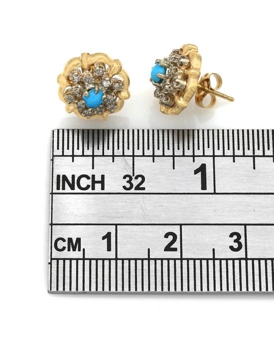 Turquoise and Diamond Cluster Stud Earrings